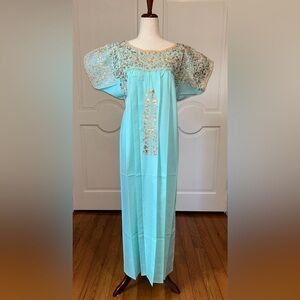 XL San Antonino Maxi Dress,Oax,Mexican dress Hand Embroidered with Silk Threads.